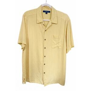 Croft & Barrow Mens Large 100% Silk Yellow Camp Shirt Resort Coastal Vacation